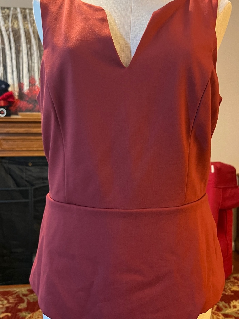 White House Black Market Sleeveless V-Neck Women's Top in Barn Red